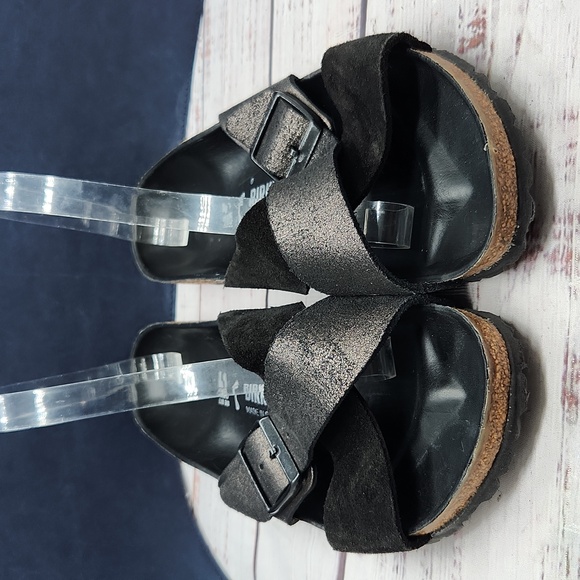 Birkenstock Siena Exquisite Suede Leather Sandals Black Metallic Women's Size 10 - Picture 4 of 8